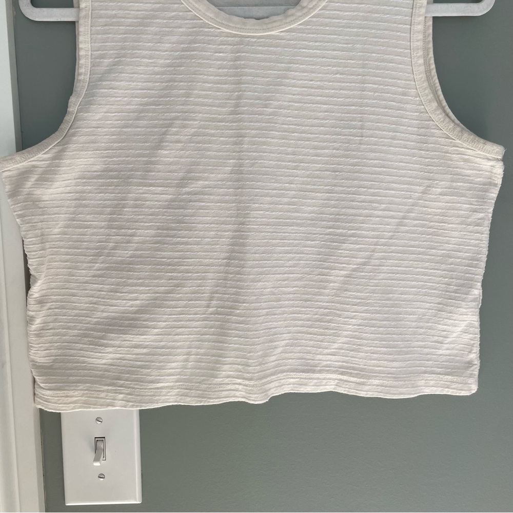 Marine Layer "Lydia" Textured White Cream Stripe Cropped Tank - Picture 5 of 16
